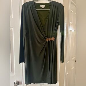 Kim Rogers Olive Long Sleeve Wrap Dress with Buckle Size 6